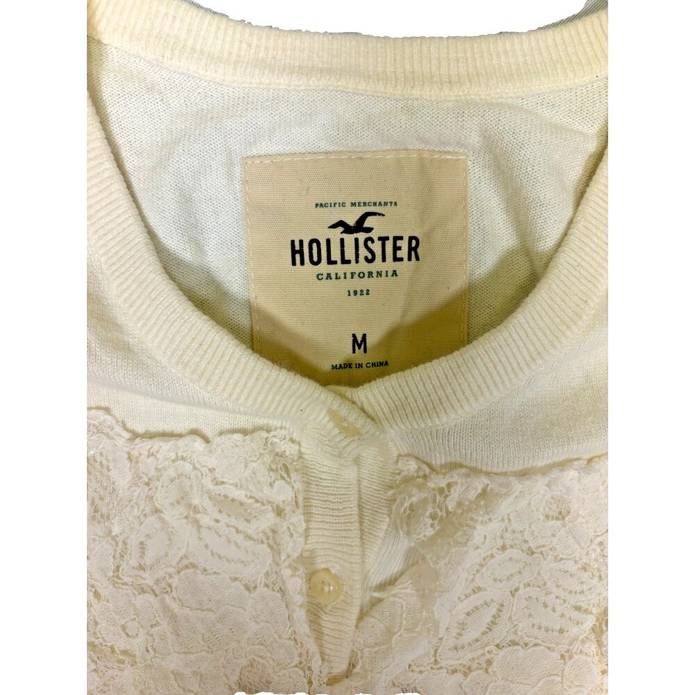 Hollister Y2K Vintage Cream Off White Ruffle Cardigan Sweater Size M - Picture 3 of 4